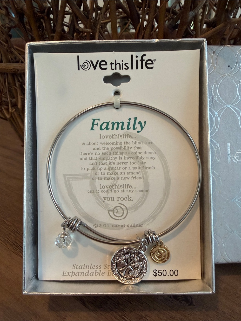 Love This Life 'Family' Stainless Steel Expandable Bangle Bracelet - Silver
